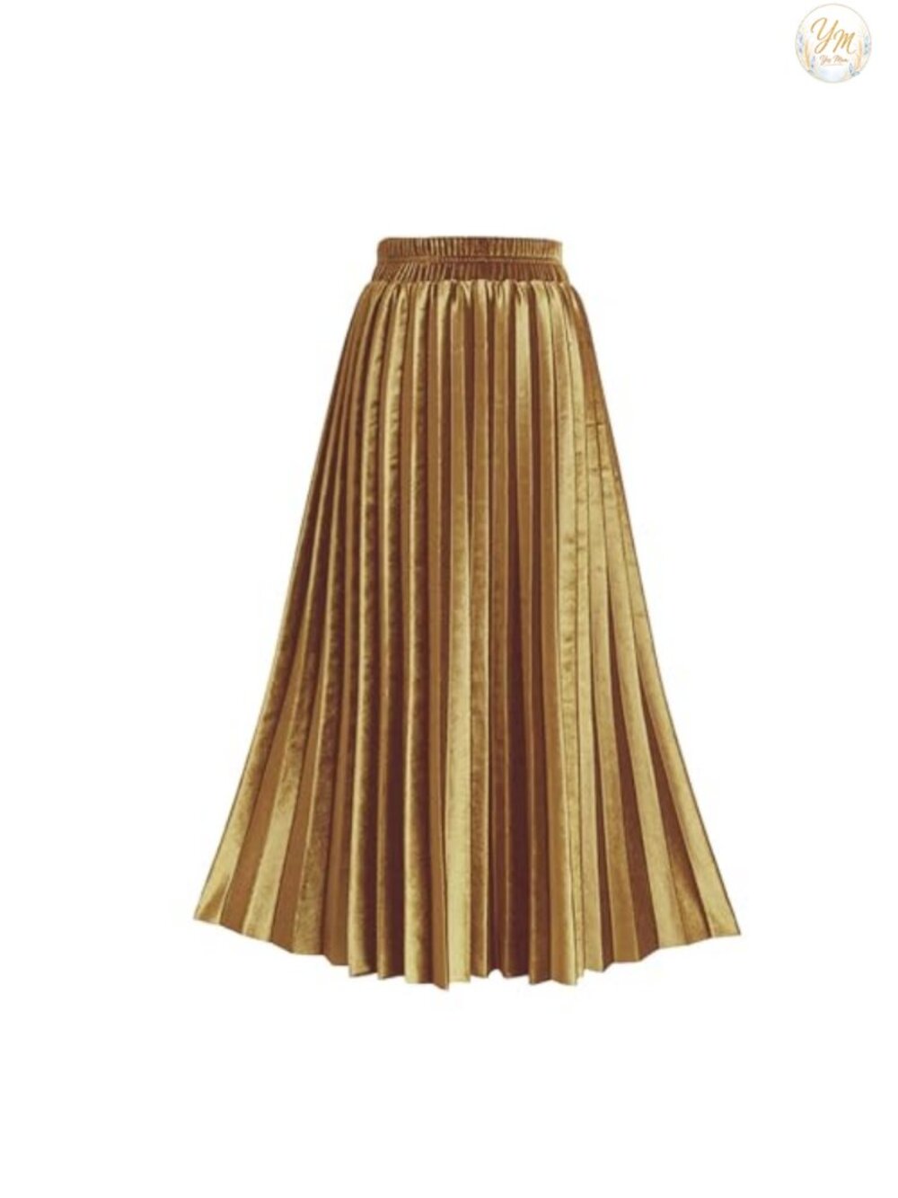 Velvet Midi Skirt High Elastic Waist Pleated A-Line Fall Winter